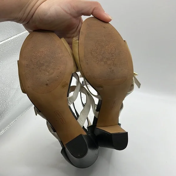 Vince Camuto Adriana Heels Gladiator Sandals Leather White Black Tan Womens 8 M - Picture 6 of 16